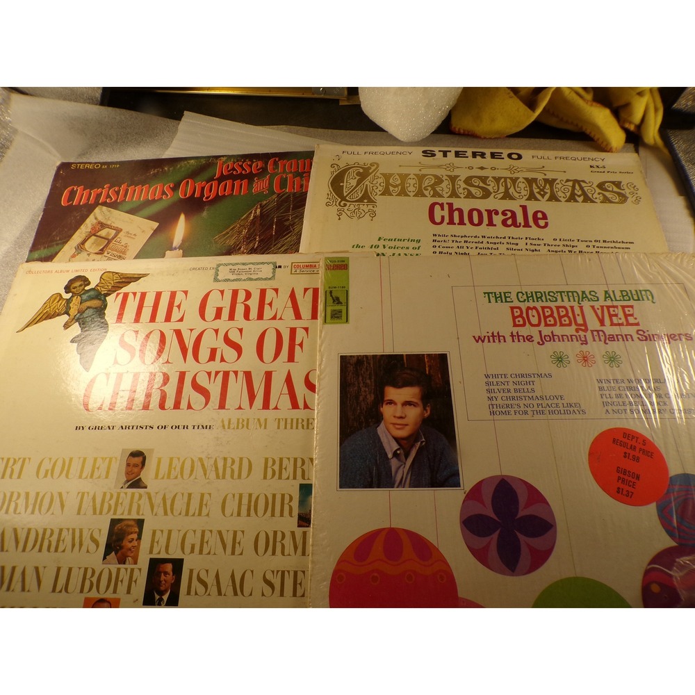 Vintage Christmas Vinyl Record Lot 4 LP Bobby Vee Great Songs Organ Chimes 33RPM